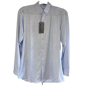 Pins and Aces Mens M Golf Shirt Long Sleeve Button Down Blue/White Floral Sport